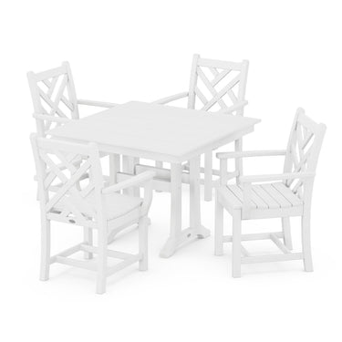 POLYWOOD Chippendale 5-Piece Farmhouse Trestle Arm Chair Dining Set - White